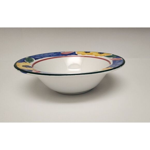 Pier 1 Hand Painted Serving Bowl Floral Multi-color Blue Yellow Italy 11” VTG - Picture 3 of 7